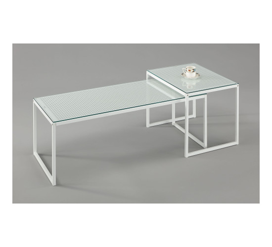 GLANES NEST OF 2 COFFEE TABLE SET MATT WHITE (#)