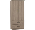 DUBLIN 2 DOOR WARDROBE WITH 2 DRAWER DARK OAK