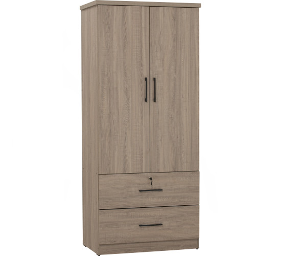 DUBLIN 2 DOOR WARDROBE WITH 2 DRAWER DARK OAK