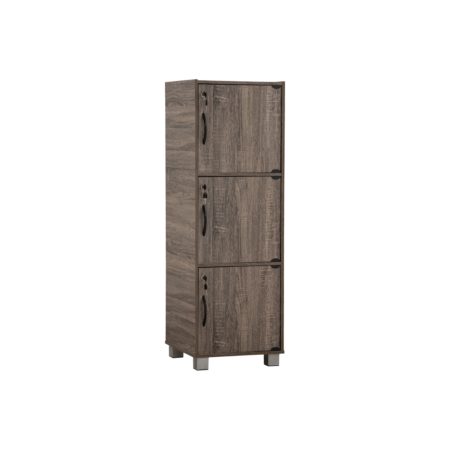 CODEY 3 DOOR STORAGE BOX WITH LOCK & LEG SILVER/FLETON OAK
