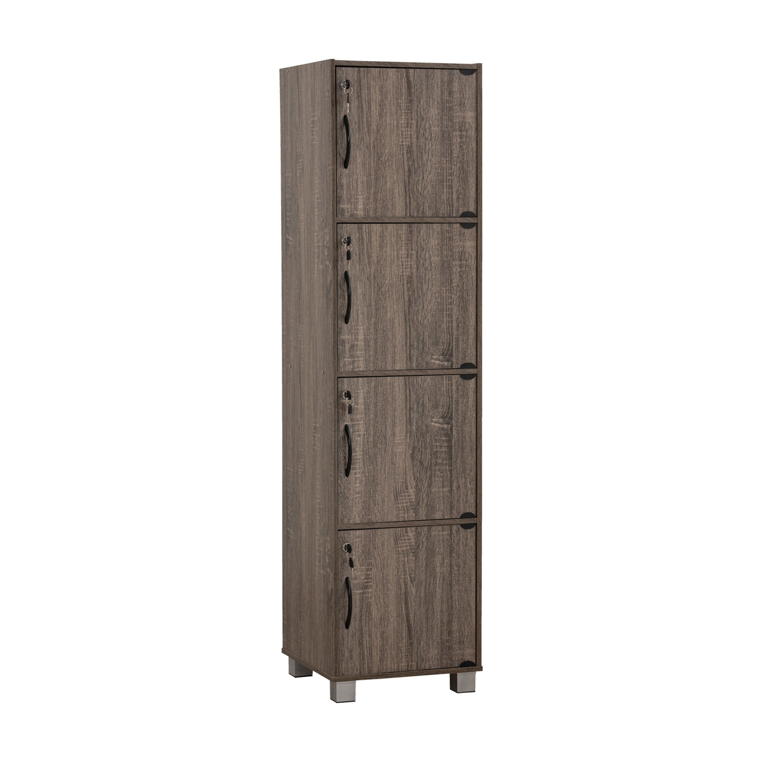 CODEY 4 DOOR STORAGE BOX WITH LOCK & LEG SILVER/FLETON OAK