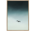 SMALL SEAGUL BLUE PRINTED ART IN OAK FRAME  (#)